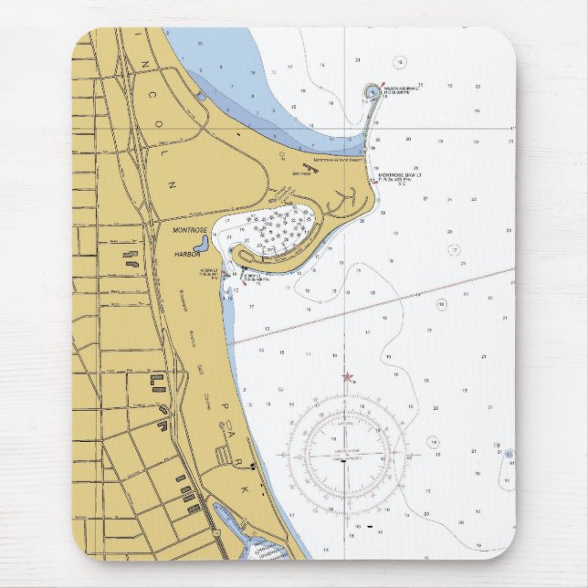 Den nautiska Chicago IL Montrose hamnen kartlägger Musmatta (Framsidan)