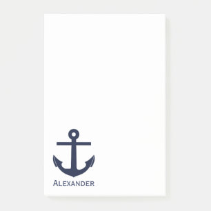 Den nautiska enkla monogramen ankrar marinblå vit post-it block