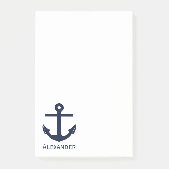 Den nautiska enkla monogramen ankrar marinblå vit post-it block (Framsida)