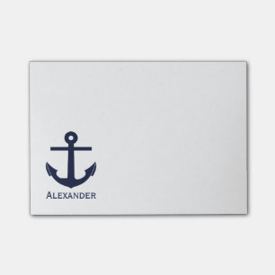 Den nautiska enkla monogramen ankrar marinblå vit post-it block