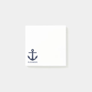 Den nautiska enkla monogramen ankrar marinblå vit post-it block