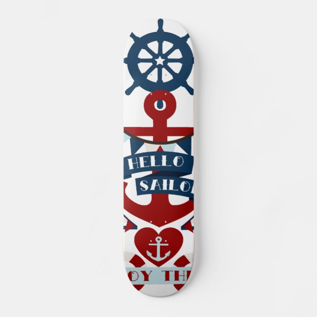 Den nautiska hejsjömannen ankrar segelbåtdesign skateboard bräda 20,5 cm (Framsida)