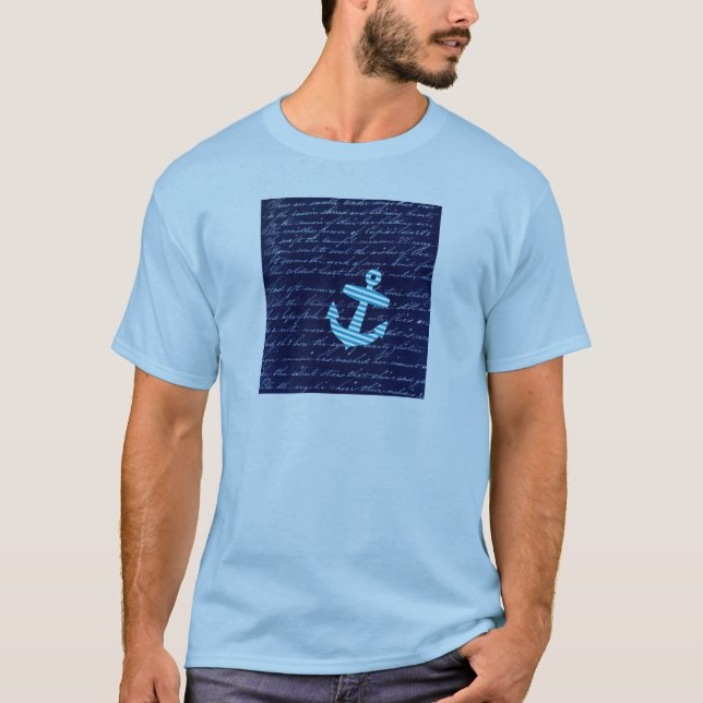Den nautiska randen ankrar handskriftdesign t shirt (Framsida)
