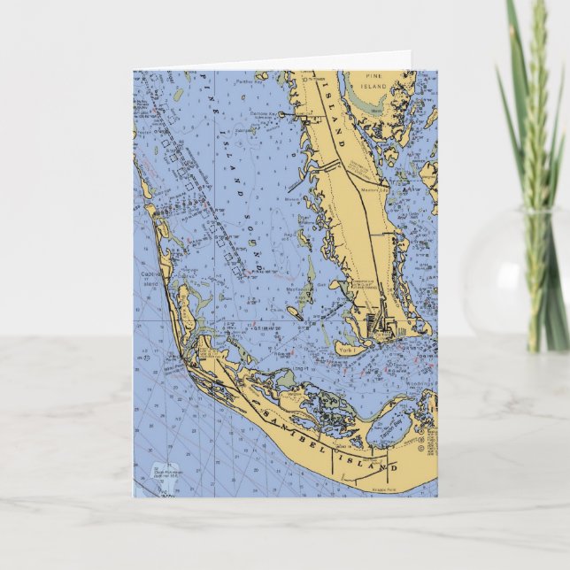 Den nautiska Sanibel ön kartlägger julkortet Helgkort (Framsida)