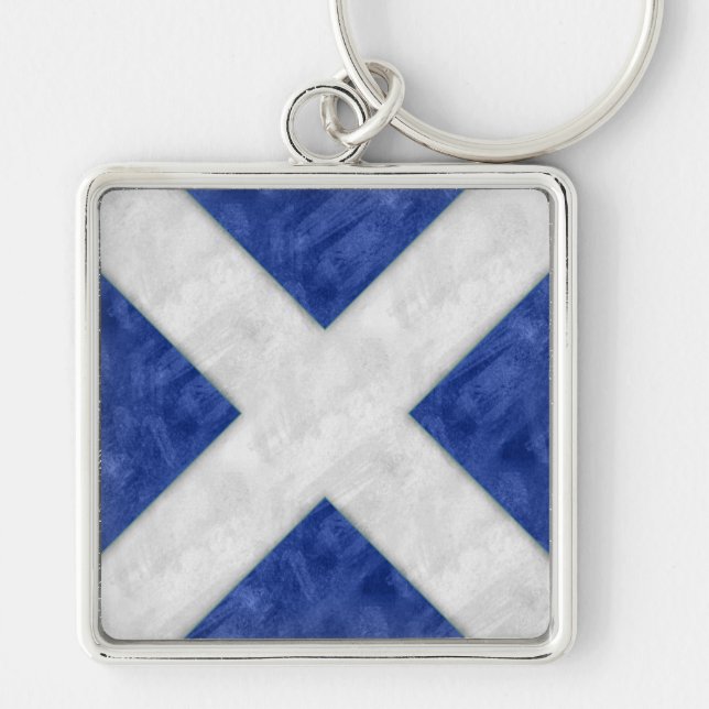 Den nautiska vattenfärgen för M Mike signalerar Fyrkantig Silverfärgad Nyckelring (Framsidan)