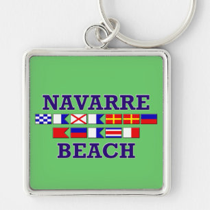 Den Navarre stranden kvadrerar Keychain Fyrkantig Silverfärgad Nyckelring