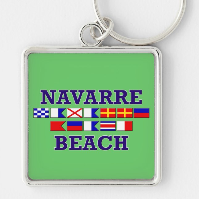 Den Navarre stranden kvadrerar Keychain Fyrkantig Silverfärgad Nyckelring (Framsidan)