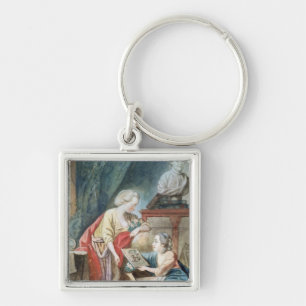 Den Necker familjen i 1780 Fyrkantig Silverfärgad Nyckelring