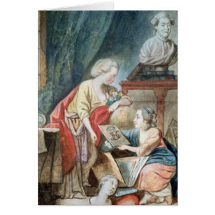 Den Necker familjen i 1780 Hälsningskort