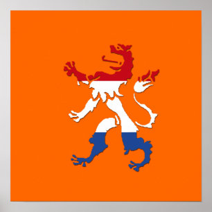 Den nederländska retro våldsamma lejona heraldik poster