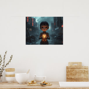 Den neonflyktingflickan: Futuristisk cyberpunk Poster