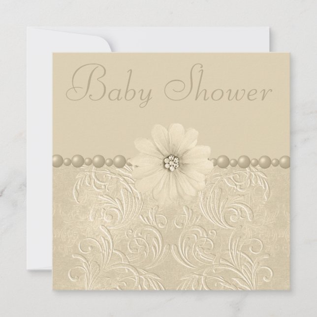 Den neutrala vintagebaby shower Bling blommar & Inbjudningar (Framsida)