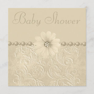 Den neutrala vintagebaby shower Bling blommar & Inbjudningar