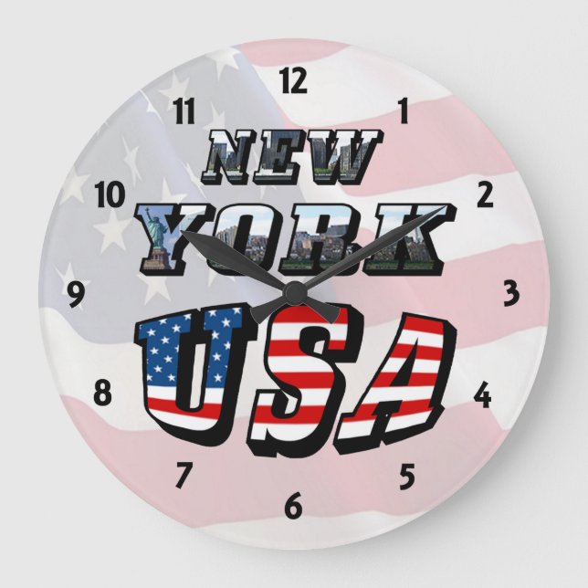 Den New York bilden och USA text tar tid på Stor Klocka (Framsida)