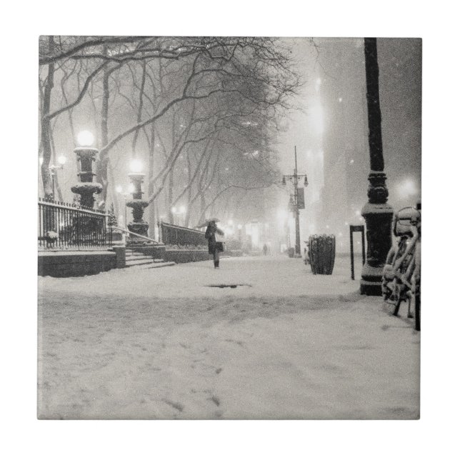 Den New York vintern - snöig natt - Bryant Kakelplatta (Framsidan)