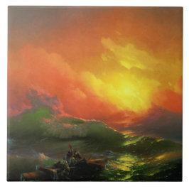 Den nionde vågen (Stormy Sea with Red Sunset) Kakelplatta