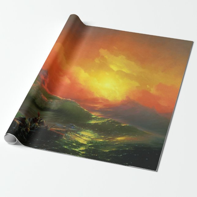 Den nionde vågen (Stormy Sea with Red Sunset) Presentpapper (Utrullad)