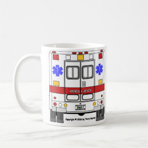 Den nöd- läkarundersökningen servar ambulansen kaffemugg