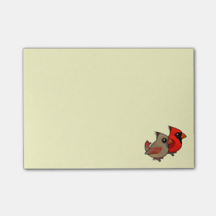 Den nordliga kardinalen parar post-it block