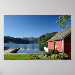Den norska fjorden beskådar och sjöboden poster