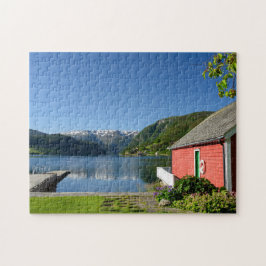 Den norska fjorden beskådar och sjöboden pussel