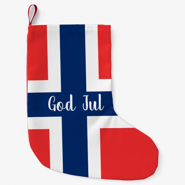 Den norska flagga Norge Gud Jul jul Liten Julstrumpa (Framsidan)