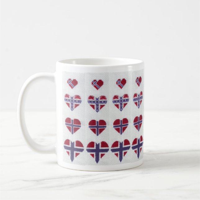 Den norska flaggahjärtakor syr nordisk norge kaffemugg (Vänster)