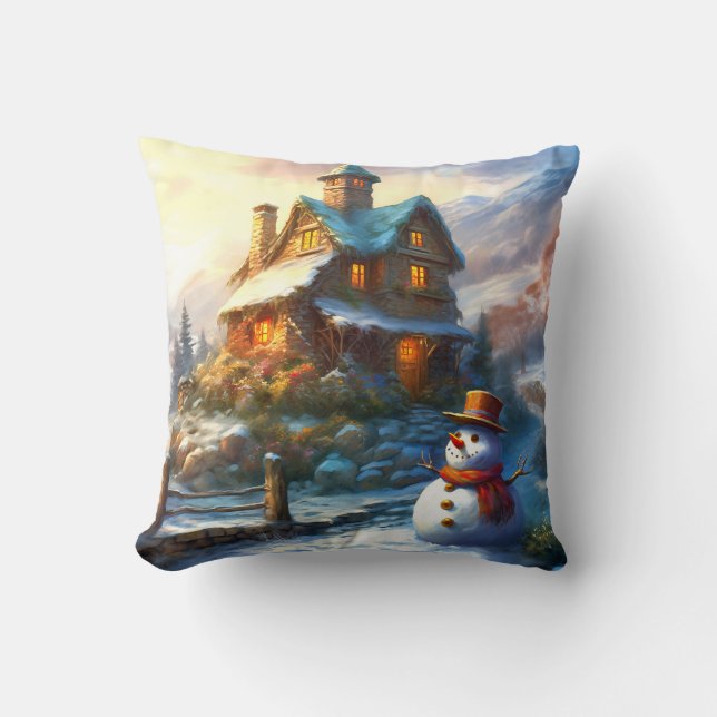 Den nostalgiska julen Snögubbe | Vintage Kudde (Framsida)