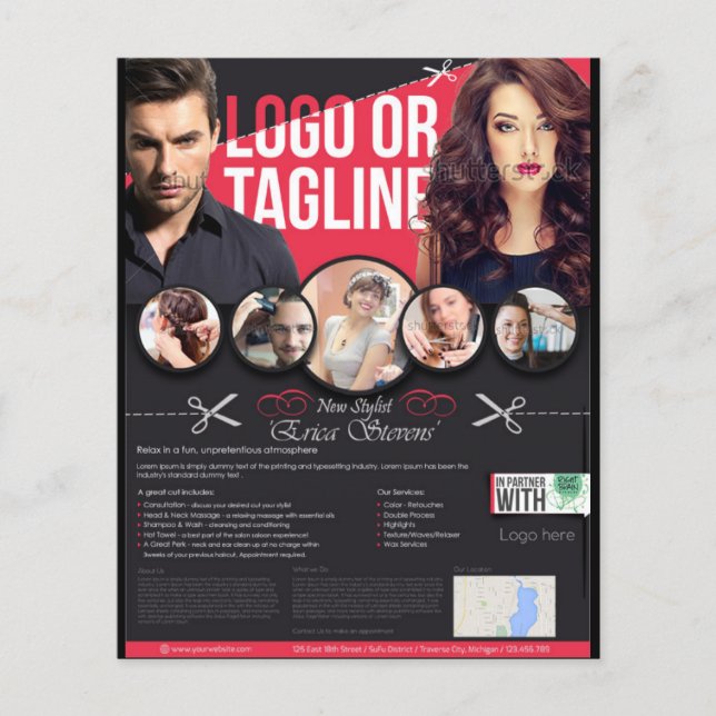 Den nya barberaren shoppar reklambladdesign flygblad (Framsidan)