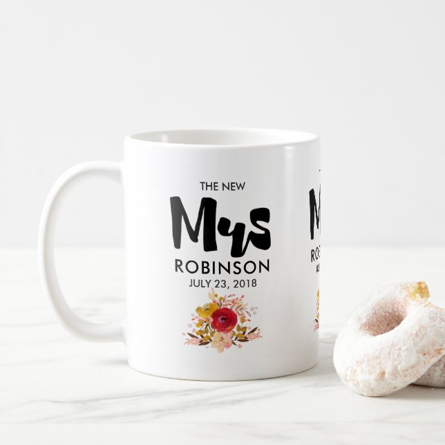 Den nya fru - Typografi med Cute Flowers Kaffemugg (Med munk)