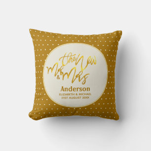 Den nya herr och fru (namn,datum) Bröllop Guld Dek Kudde