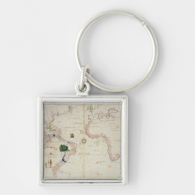 Den nya världen fyrkantig silverfärgad nyckelring (Framsidan)