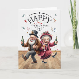 Den nyårsvisa Vintagen Caricature Stil Seniors Helgkort