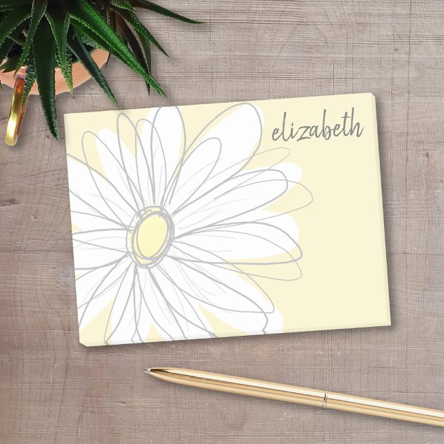 Den nyckfulla daisyn - tillfoga dina kända post-it block (Personalized post-it notes with a monogram and whimsical daisy drawing - low quantity available)