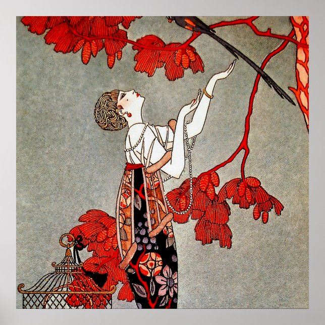 Den nyckfulla fågeln av George Barbier Poster (Framsidan)