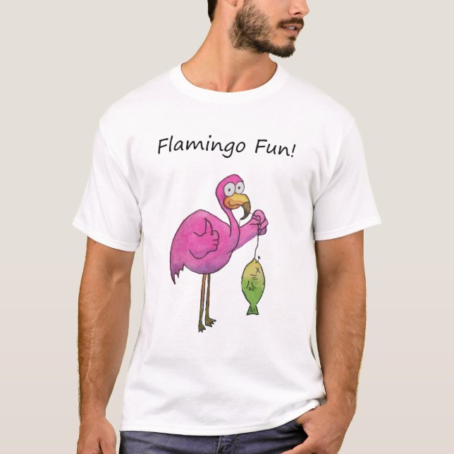 Den nyckfulla rosa Flamingofiskebran fångar T-shirt (Framsida)