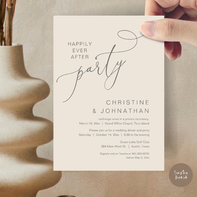 Den nye herr och fru, Bröllop Elopement-middagen P Inbjudningar (Happily ever after, Wedding Elopement Dinner Party Lunch Brunch Invitation Card, PDF, Grey Cream)