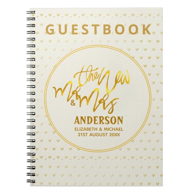 Den nye herr och fru (namn, datum) Bröllop Guld He Anteckningsbok (Framsidan)