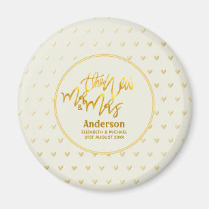 Den nye herr och fru (namn, datum) Bröllop Guld He Magnet