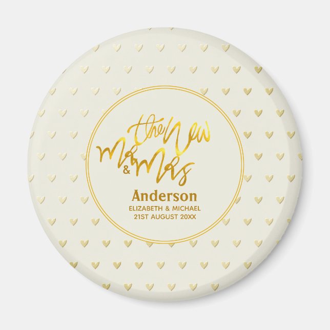 Den nye herr och fru (namn, datum) Bröllop Guld He Magnet (Framsidan)