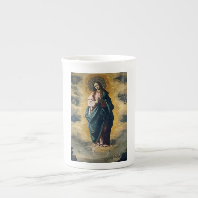 Den Obefläckade Avlelsens Celestiala Strålning Kon Benporslin Mugg (Framsidan)
