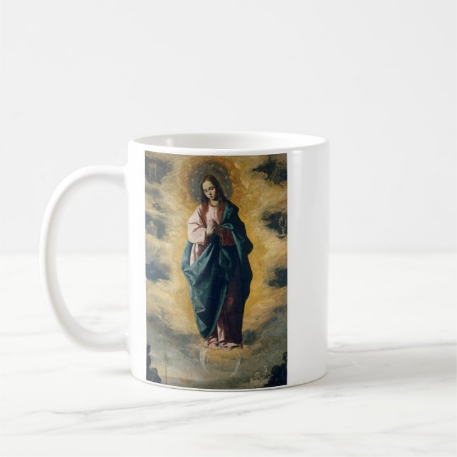 Den Obefläckade Avlelsens Celestiala Strålning Kon Kaffemugg (Vänster)