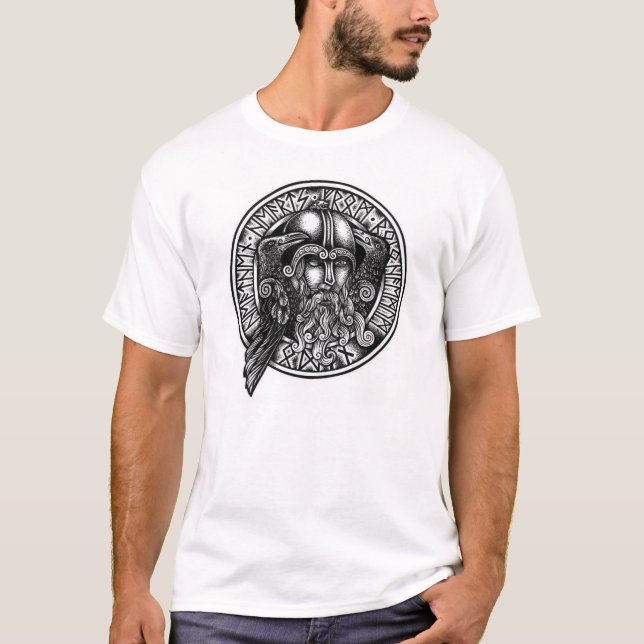 Den Odin runan skyddar svart- & vitT-tröja Tee Shirt (Framsida)