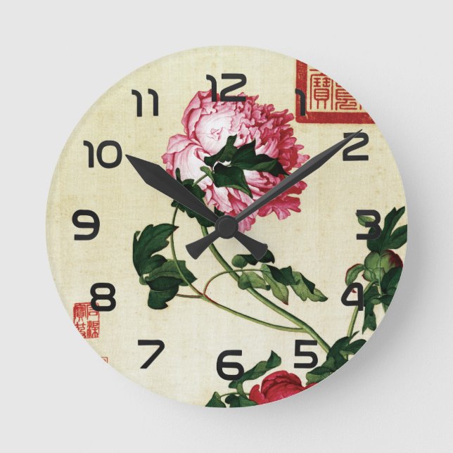 Den odödliga Peony Fine Art Rund Klocka (Framsida)
