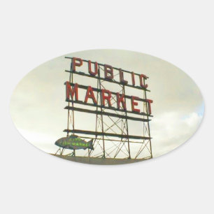 Den offentliga marknaden i Seattle, WA Ovalt Klistermärke