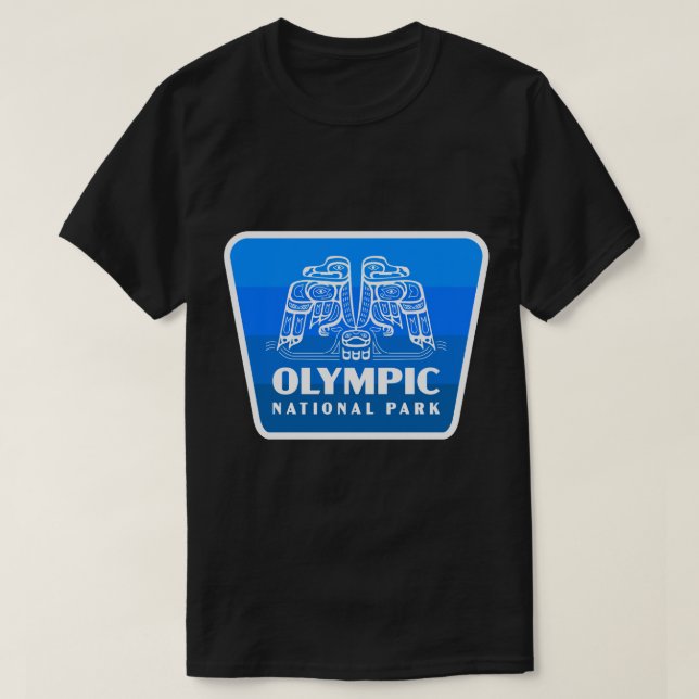 Den olympiska nationalparken Retro Bird Badge Blue T Shirt (Design framsida)