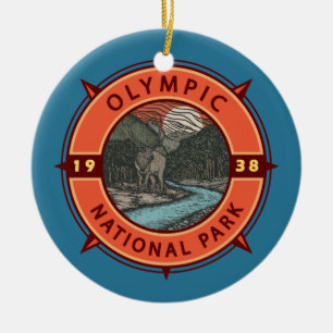 Den olympiska nationalparken Roosevelt Elk Retro C Julgransprydnad Keramik