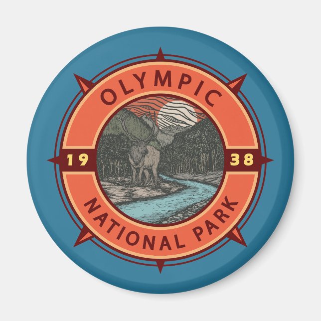 Den olympiska nationalparken Roosevelt Elk Retro C Magnet (Framsidan)