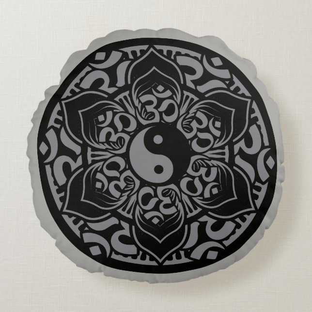 Den Om-yinyang meditationen kudder Rund Kudde (Framsidan)