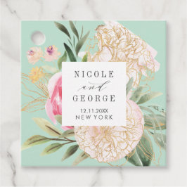 Den ömtåliga blomman Peony guld bröllop Gåvor Etiketter